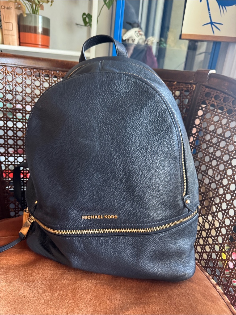 Michael Kors Navy Rhea Leather Backpack